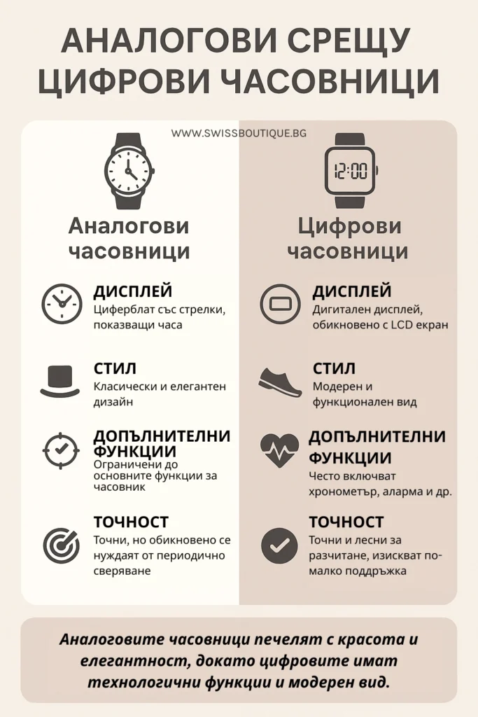 разлики между аналагови и цифрови часовници